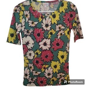 LuLaRoe Multi-colored Flowers Green Background Gigi T-Shirt